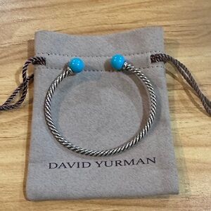 David Yurman Silver Cable Bracelet with Turquoise Accents